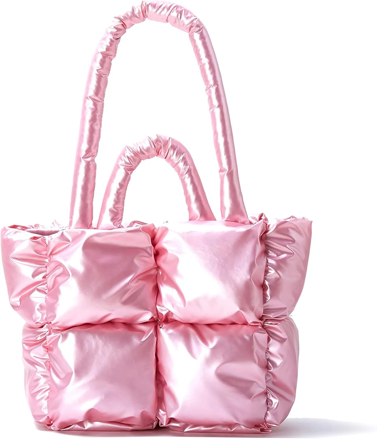 Large Lightweight Quilted Tote Bag for Women, Luxury Soft Padded Handbags, Winter Nylon Down Cotton Padding Shoulder Bags