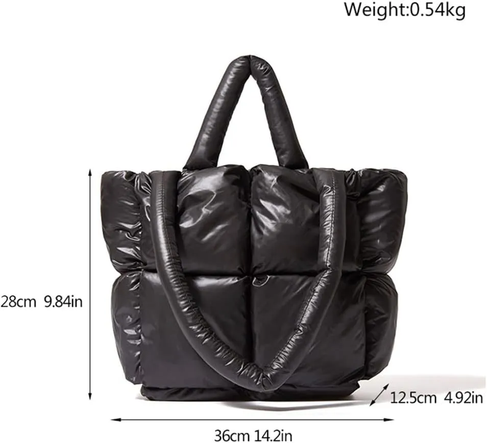 Large Lightweight Quilted Tote Bag for Women, Luxury Soft Padded Handbags, Winter Nylon Down Cotton Padding Shoulder Bags