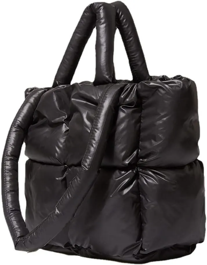 Large Lightweight Quilted Tote Bag for Women, Luxury Soft Padded Handbags, Winter Nylon Down Cotton Padding Shoulder Bags
