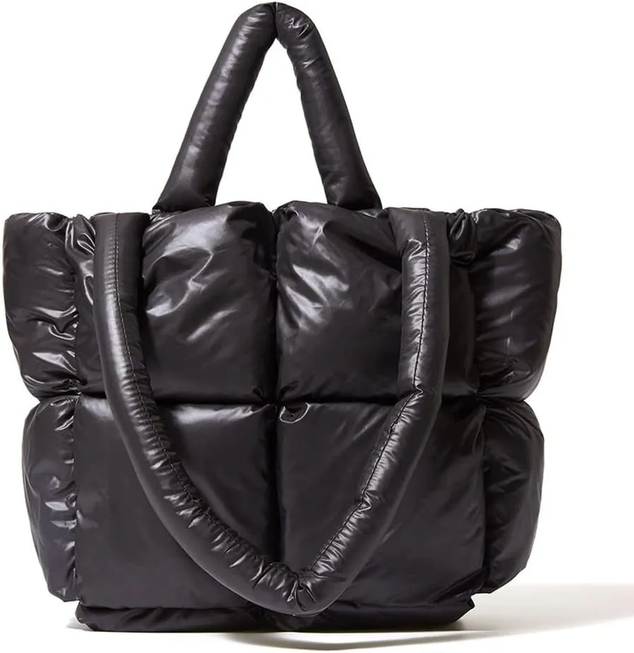 Large Lightweight Quilted Tote Bag for Women, Luxury Soft Padded Handbags, Winter Nylon Down Cotton Padding Shoulder Bags