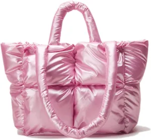 Large Lightweight Quilted Tote Bag for Women, Luxury Soft Padded Handbags, Winter Nylon Down Cotton Padding Shoulder Bags