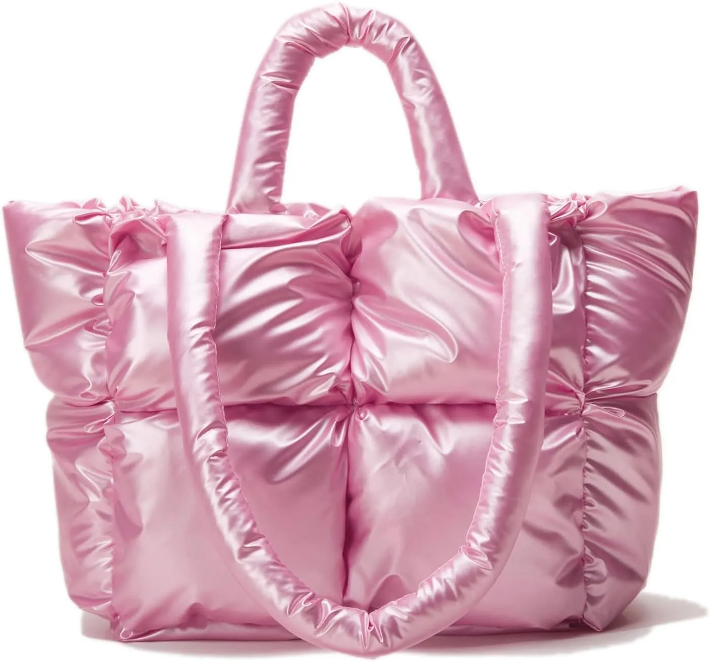Large Lightweight Quilted Tote Bag for Women, Luxury Soft Padded Handbags, Winter Nylon Down Cotton Padding Shoulder Bags