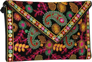 Latest Designed Sling Bag, Foldover Clutch, Hand Bag, Banjara Bag,Shoulder Bag & Cross Body Bag for Women & Girls (Black & Multi) Length 7.6 (Approx) Width 12 (Approx)