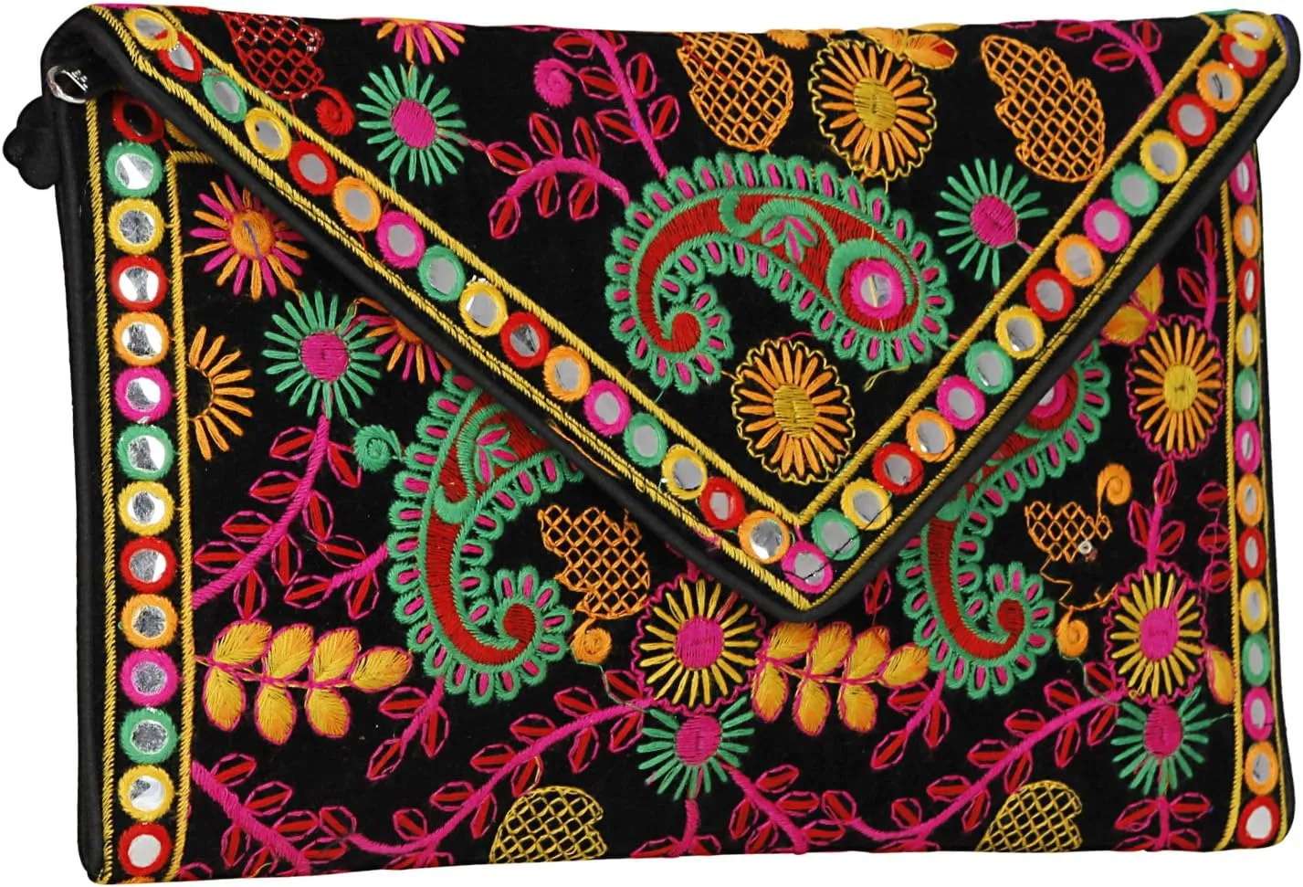 Latest Designed Sling Bag, Foldover Clutch, Hand Bag, Banjara Bag,Shoulder Bag & Cross Body Bag for Women & Girls (Black & Multi) Length 7.6 (Approx) Width 12 (Approx)