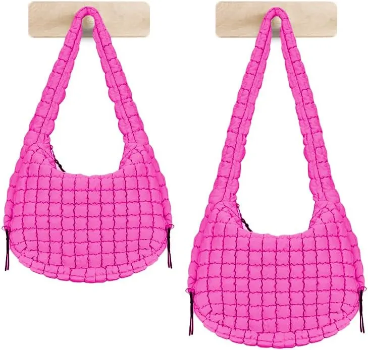 LaurelTree Quilted Puffer Crossbody Bag Lightweight Nylon Puffer Tote Bags Puffy Shoulder Bag Carryall Hobo Bags for Women