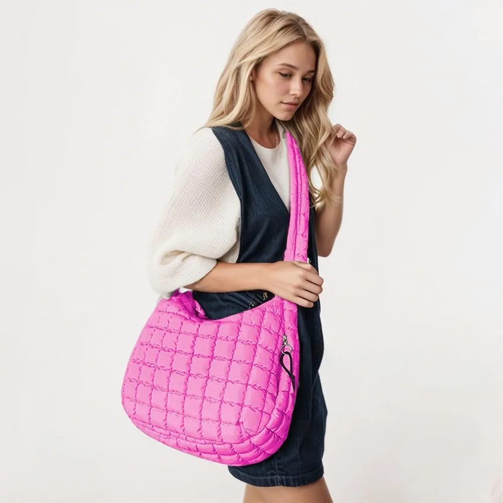 LaurelTree Quilted Puffer Crossbody Bag Lightweight Nylon Puffer Tote Bags Puffy Shoulder Bag Carryall Hobo Bags for Women