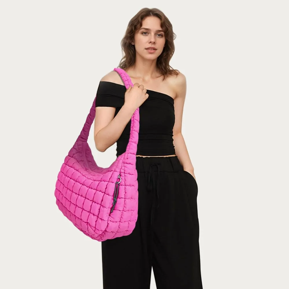LaurelTree Quilted Puffer Crossbody Bag Lightweight Nylon Puffer Tote Bags Puffy Shoulder Bag Carryall Hobo Bags for Women