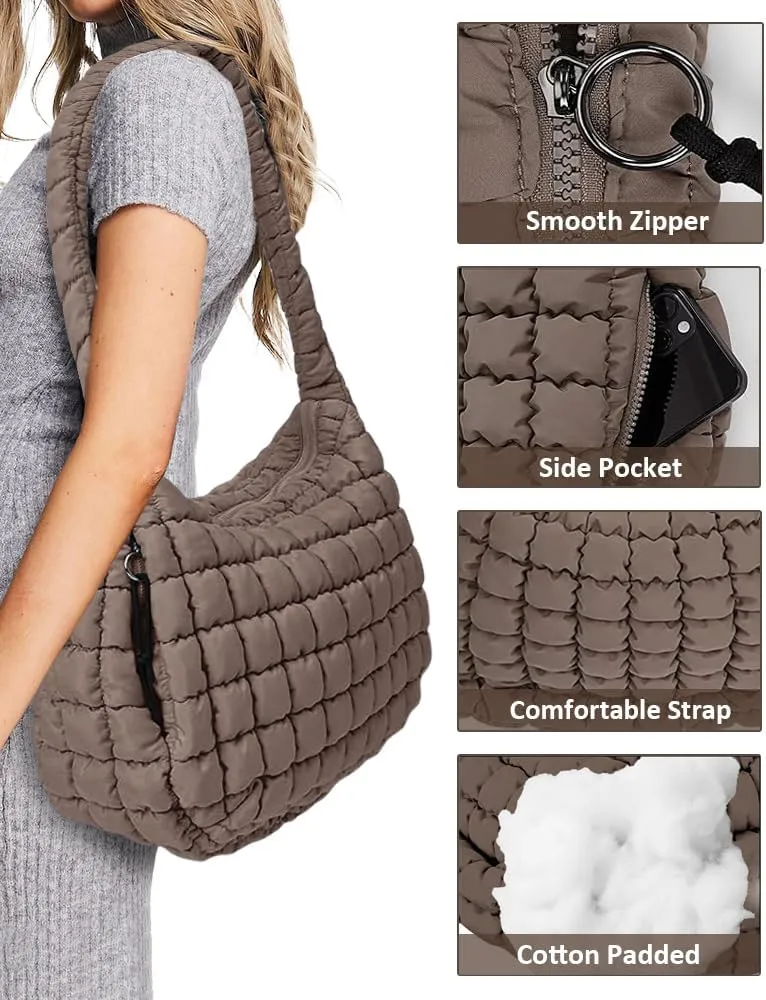 LaurelTree Quilted Puffer Crossbody Bag Lightweight Nylon Puffer Tote Bags Puffy Shoulder Bag Carryall Hobo Bags for Women