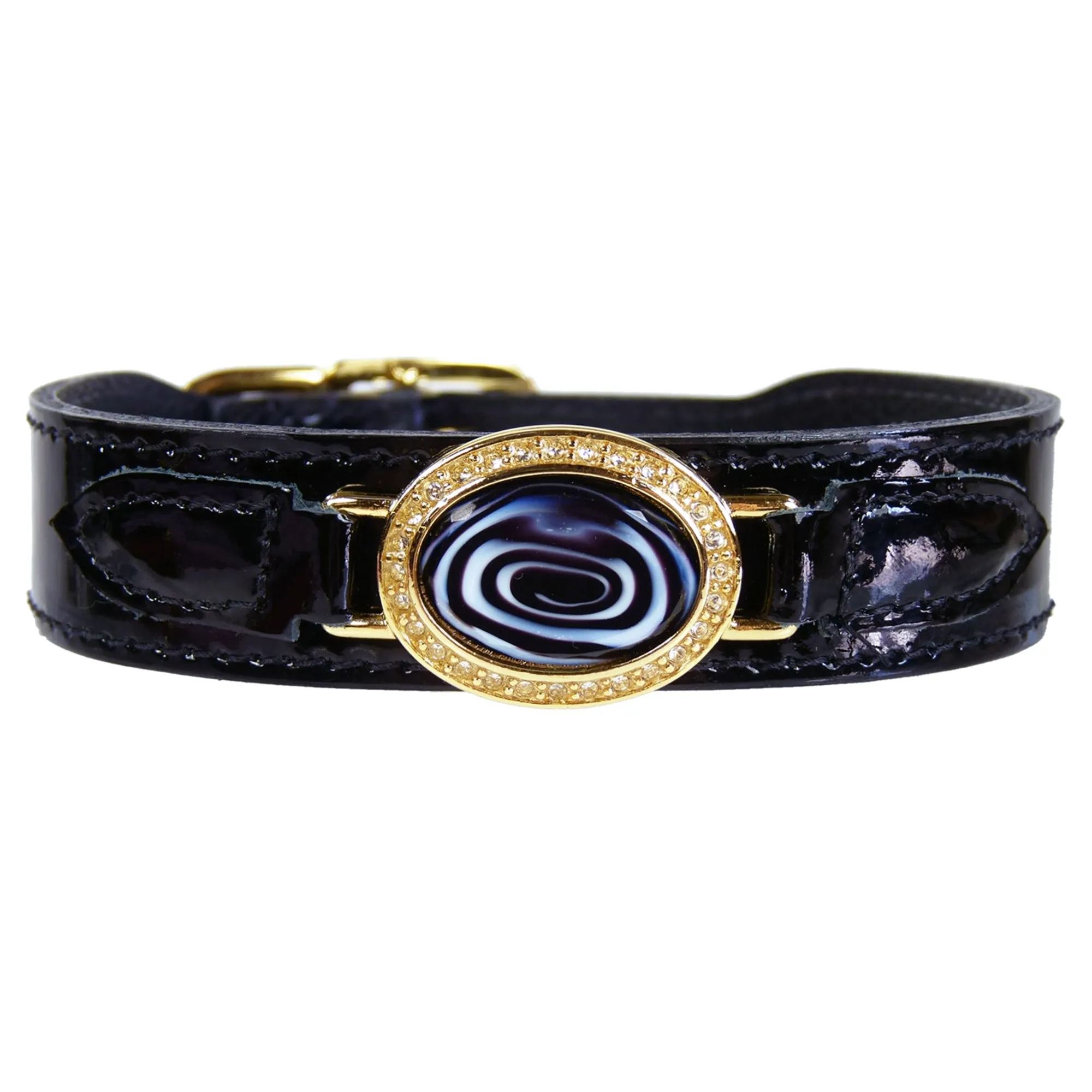Lavish Dog Collar in Black Patent & Nickel