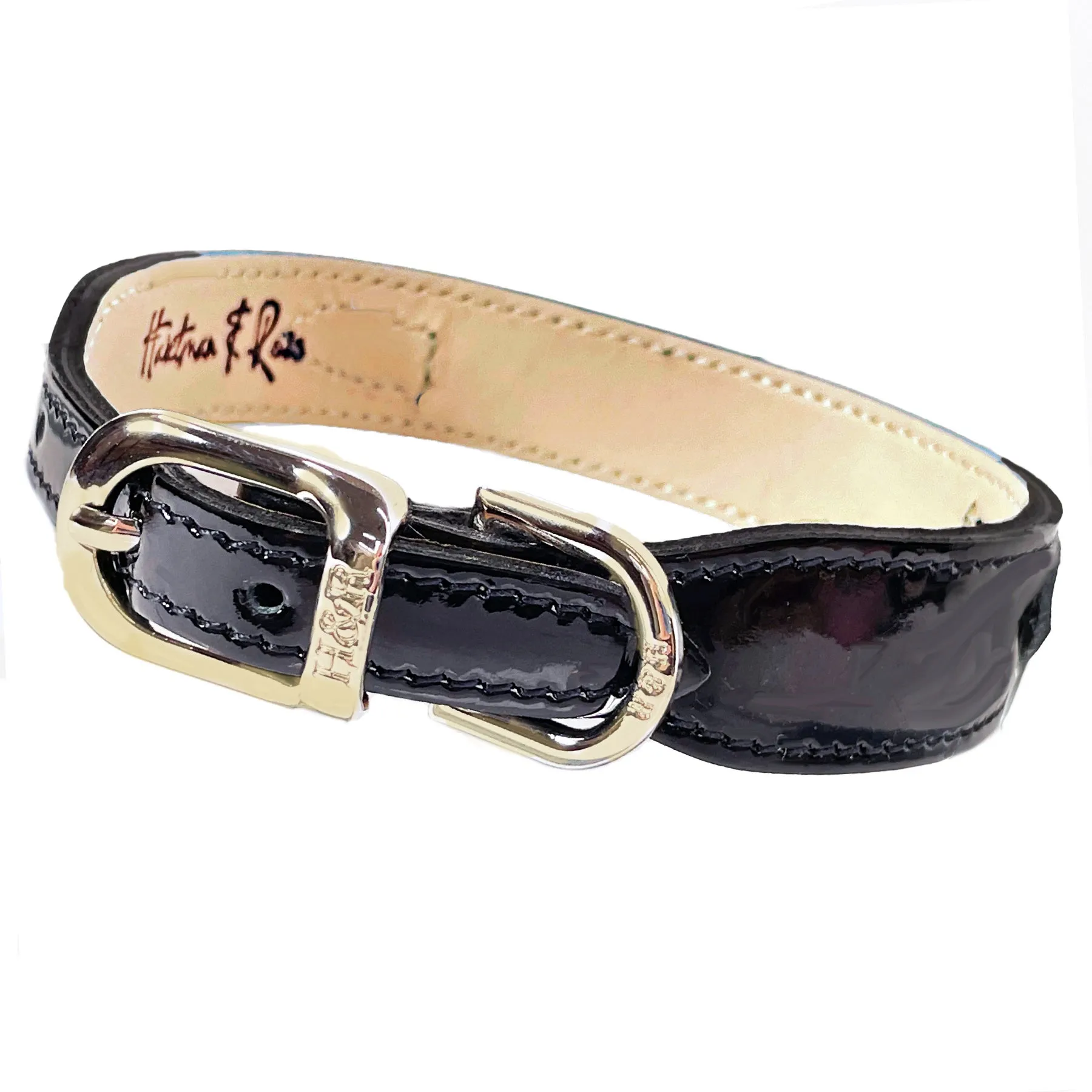 Lavish Dog Collar in Black Patent & Nickel