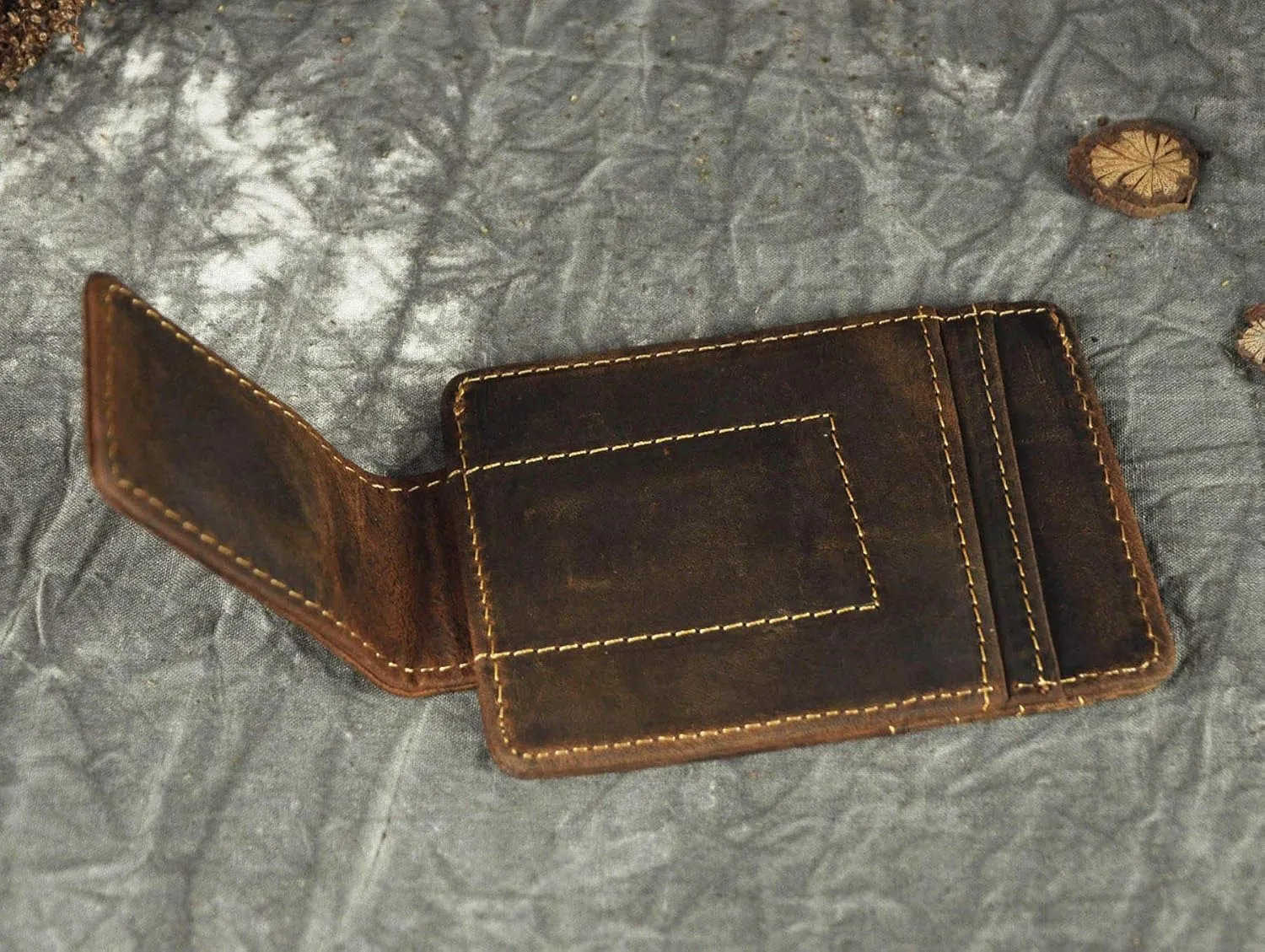 Le'aokuu Genuine Leather Magnet Money Clip Credit Card Case Holder Slim Wallet