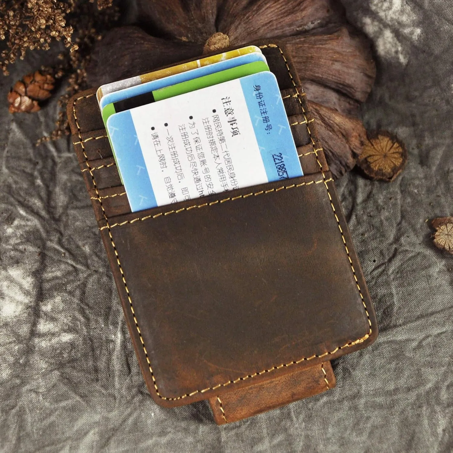 Le'aokuu Genuine Leather Magnet Money Clip Credit Card Case Holder Slim Wallet