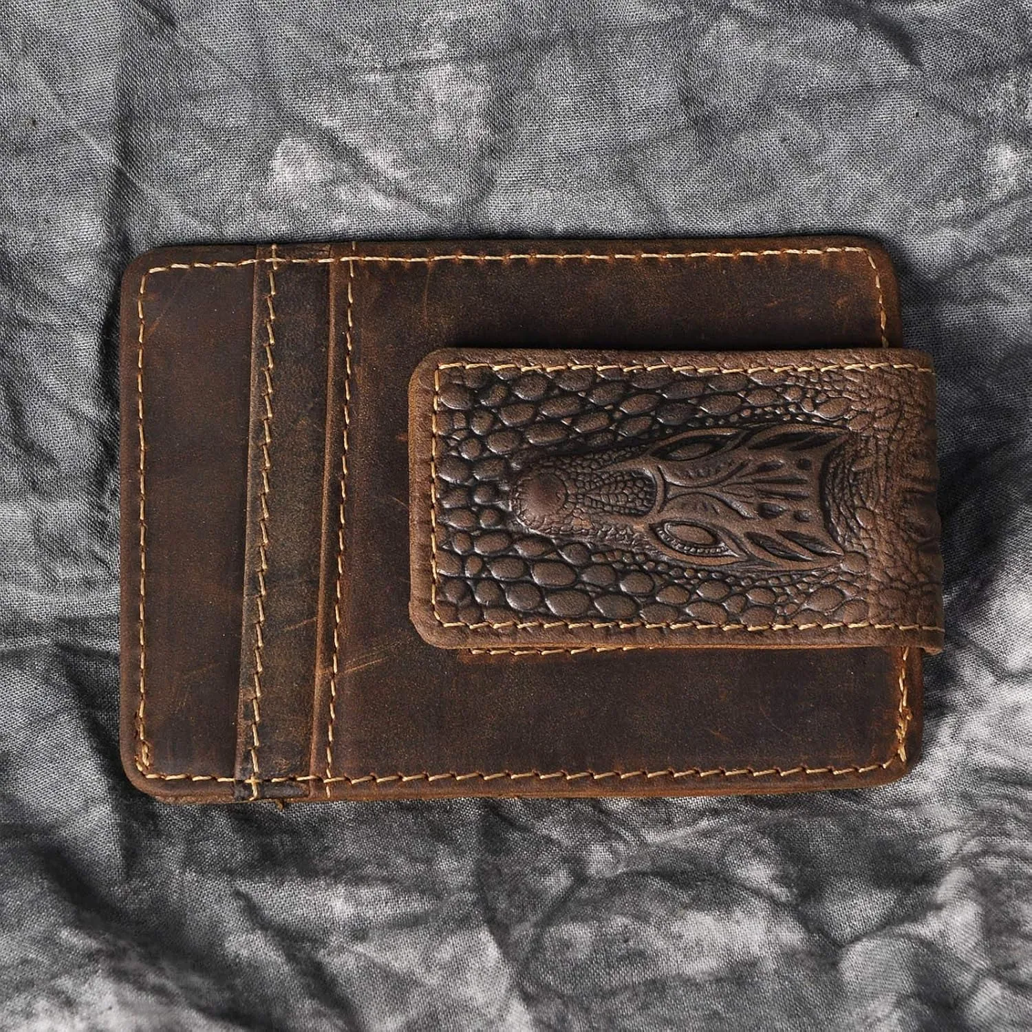 Le'aokuu Genuine Leather Magnet Money Clip Credit Card Case Holder Slim Wallet