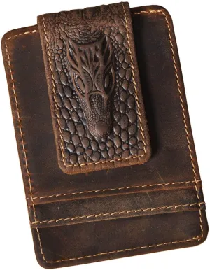 Le'aokuu Genuine Leather Magnet Money Clip Credit Card Case Holder Slim Wallet