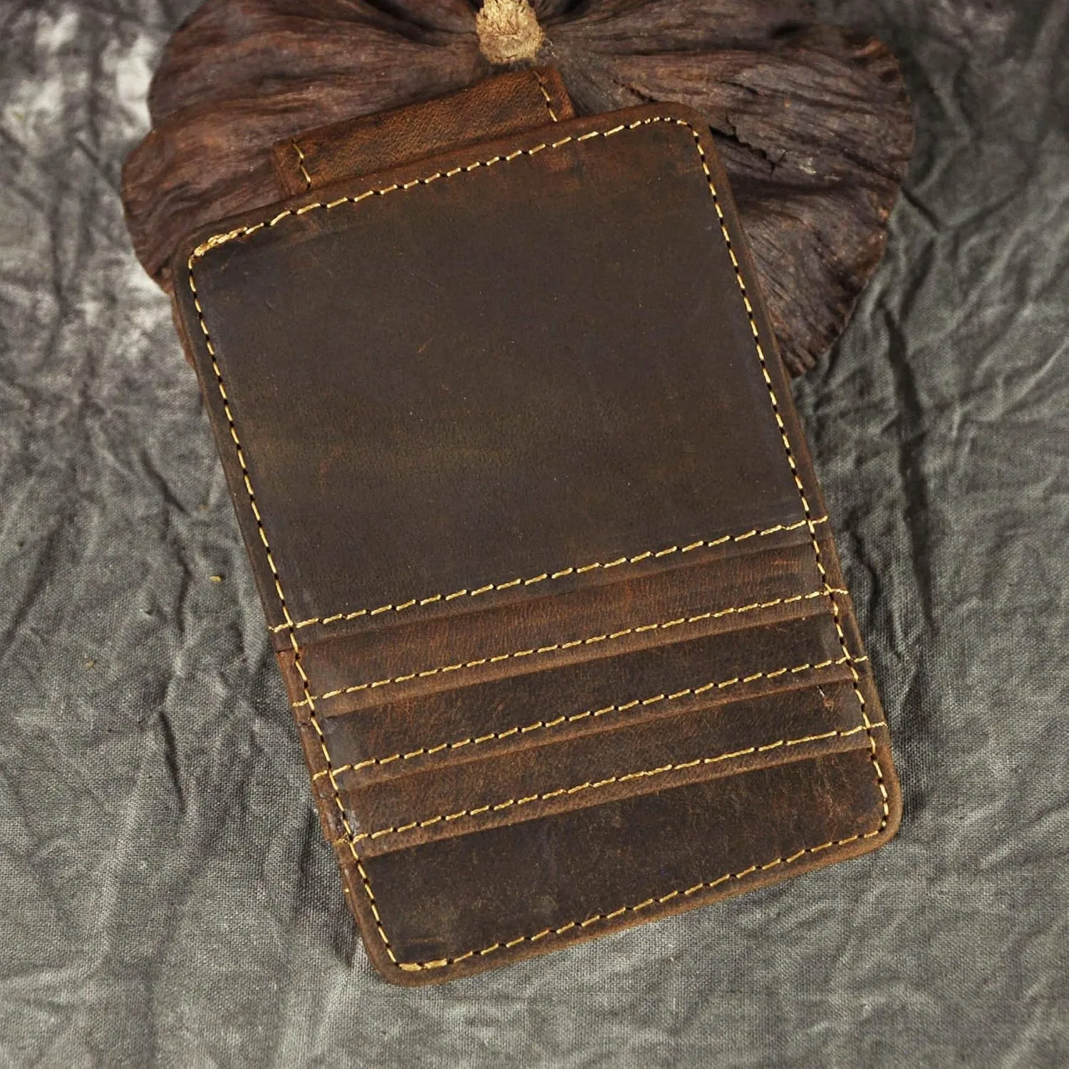 Le'aokuu Genuine Leather Magnet Money Clip Credit Card Case Holder Slim Wallet
