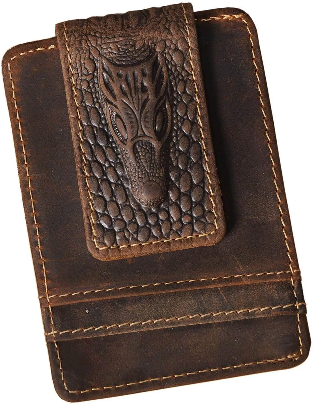 Le'aokuu Genuine Leather Magnet Money Clip Credit Card Case Holder Slim Wallet
