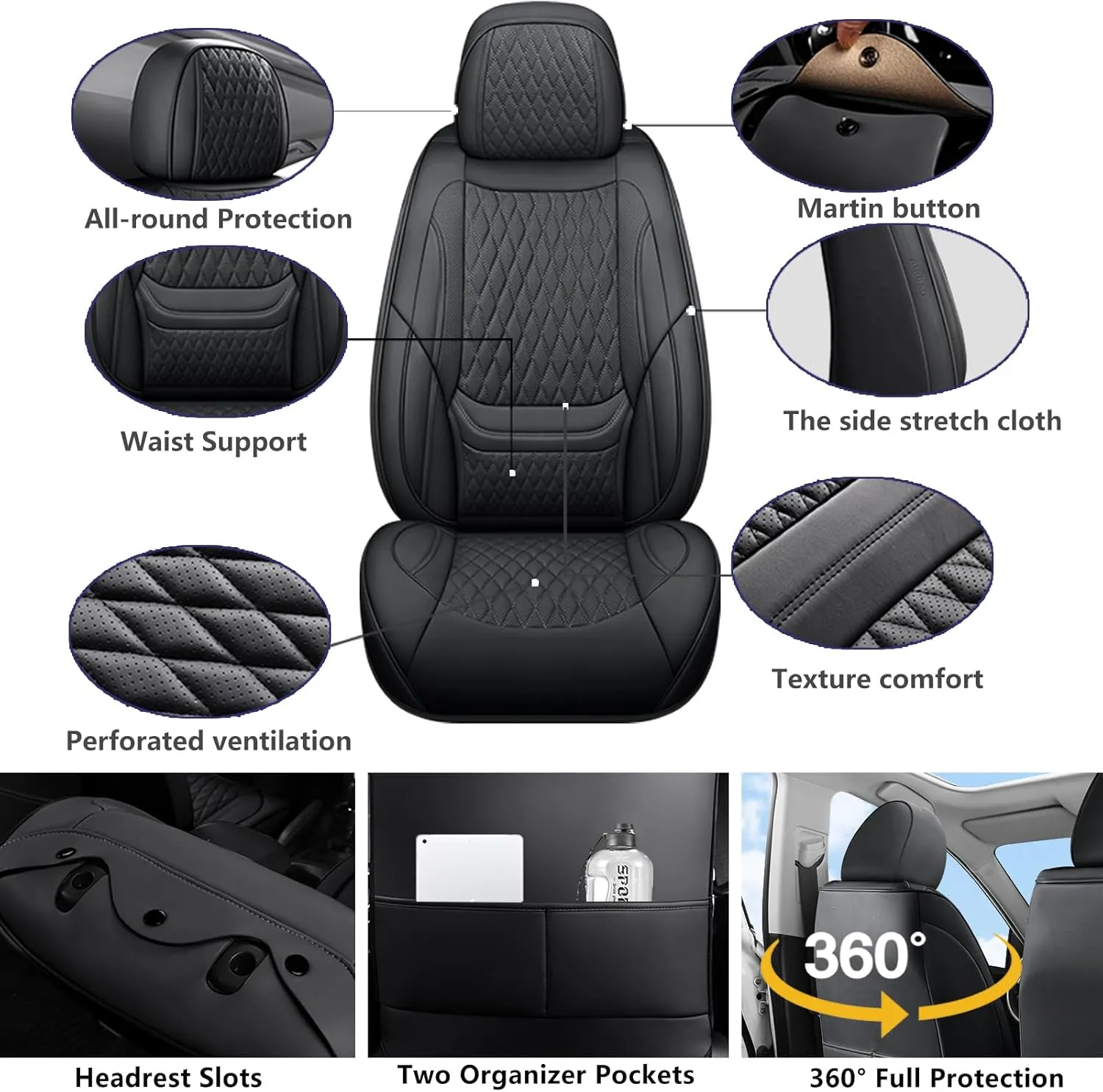 Leather Car Seat Covers,Car Seat Covers Full Set,Automotive Seat Covers 5 Seats,Fit for Most Cars SUV and Most Sedans Hatchbacks Crossovers,Breathable Waterproof Full Wrapping Edge Seat Covers