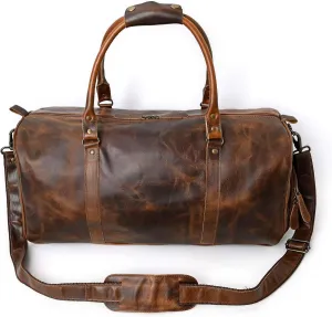 Leather Duffle Bags for Travel for Men and Women 21 inch Carry On Bag Full Grain Leather Gym Bag Overnight Weekend Leather Bags Sports Flight Professional (Light Brown)