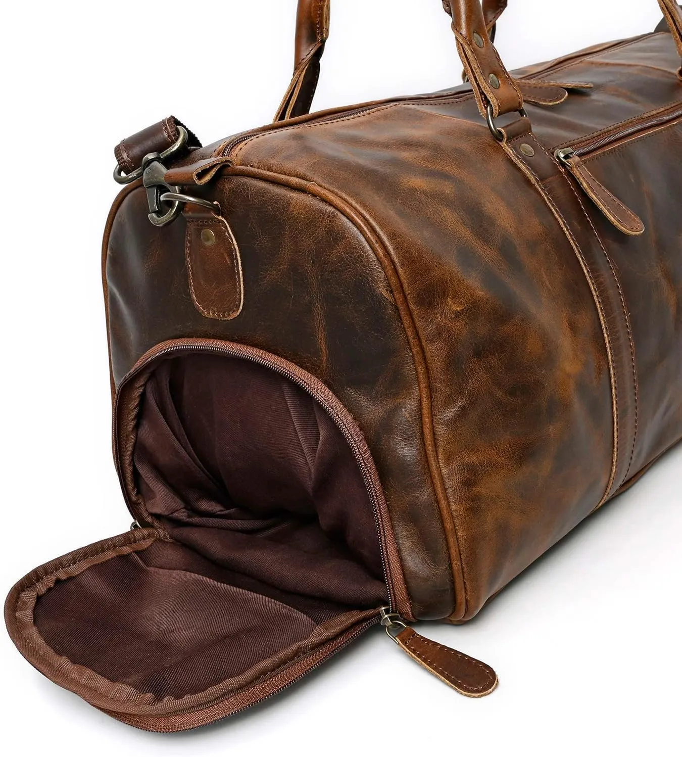 Leather Duffle Bags for Travel for Men and Women 21 inch Carry On Bag Full Grain Leather Gym Bag Overnight Weekend Leather Bags Sports Flight Professional (Light Brown)