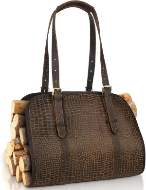 Leather Firewood Carrier, Woodman's Premium Cowhide Leather Log Carrier, Handcrafted Firewood Bag, Heavy-Duty Firewood Bag for Wood Carrying Indoor Wood Stove, Ideal for Outdoors and Camping