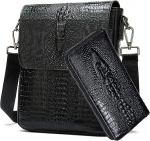 Leather Messenger Sling Crossbody Shoulder Bag for Men Travel Work Business Magnetic Buckle Adjustable straps