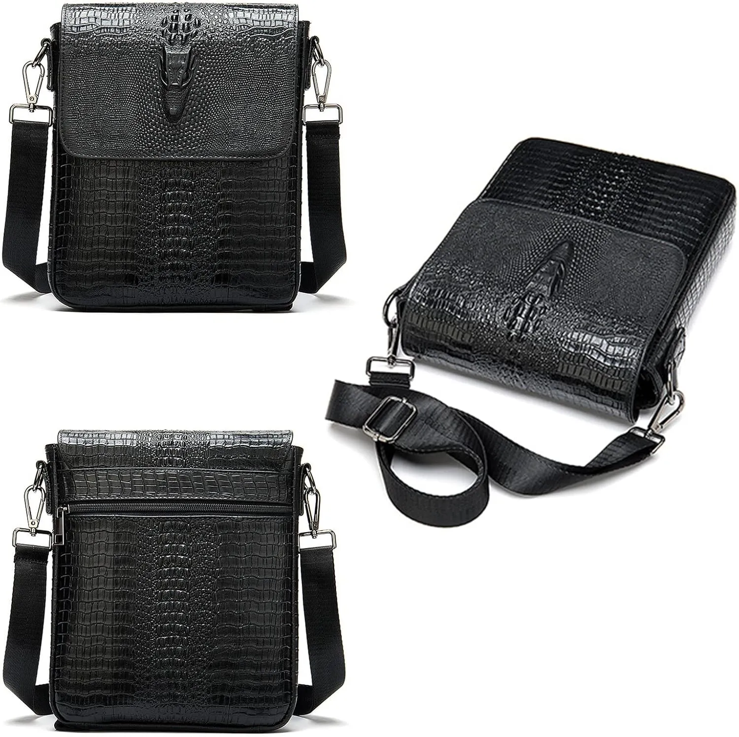Leather Messenger Sling Crossbody Shoulder Bag for Men Travel Work Business Magnetic Buckle Adjustable straps