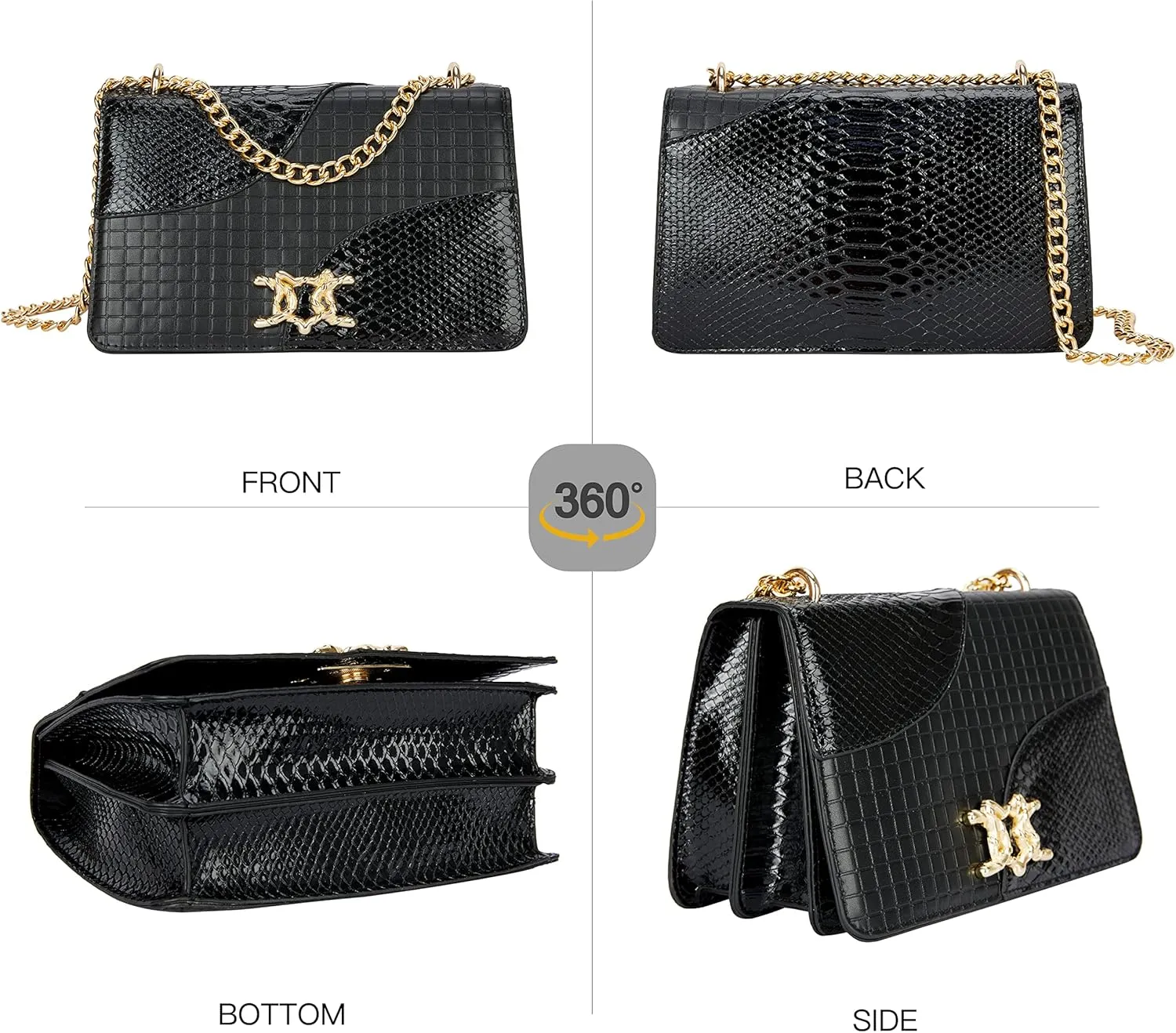 Leather Shoulder Bag Chain Purse for Women - Fashion Crossbody Bags Vintage Snake Print Underarm Bag Square Satchel Handbag