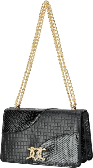 Leather Shoulder Bag Chain Purse for Women - Fashion Crossbody Bags Vintage Snake Print Underarm Bag Square Satchel Handbag