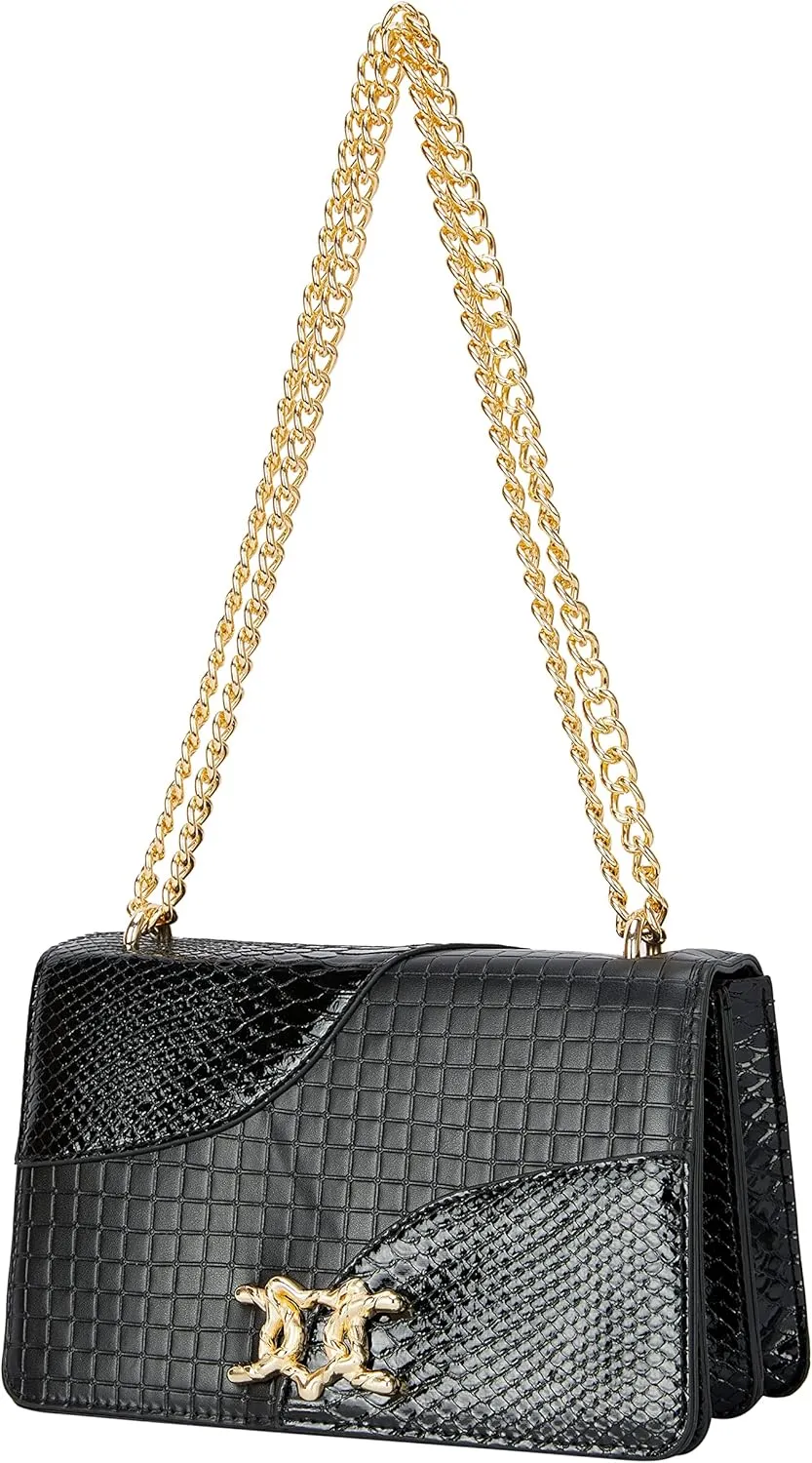 Leather Shoulder Bag Chain Purse for Women - Fashion Crossbody Bags Vintage Snake Print Underarm Bag Square Satchel Handbag