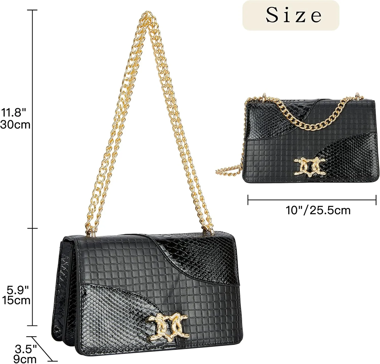 Leather Shoulder Bag Chain Purse for Women - Fashion Crossbody Bags Vintage Snake Print Underarm Bag Square Satchel Handbag