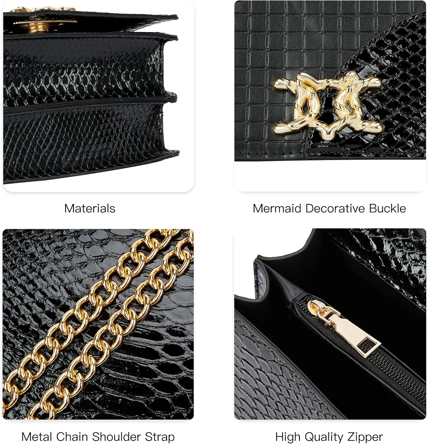 Leather Shoulder Bag Chain Purse for Women - Fashion Crossbody Bags Vintage Snake Print Underarm Bag Square Satchel Handbag