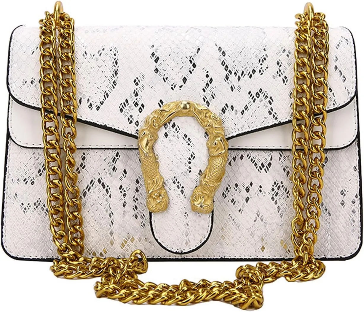 Leather Shoulder Bag Chain Satchel Purse for Women,Snake Print Crossbody Bag PU Leather Underarm Bag Square Handbag
