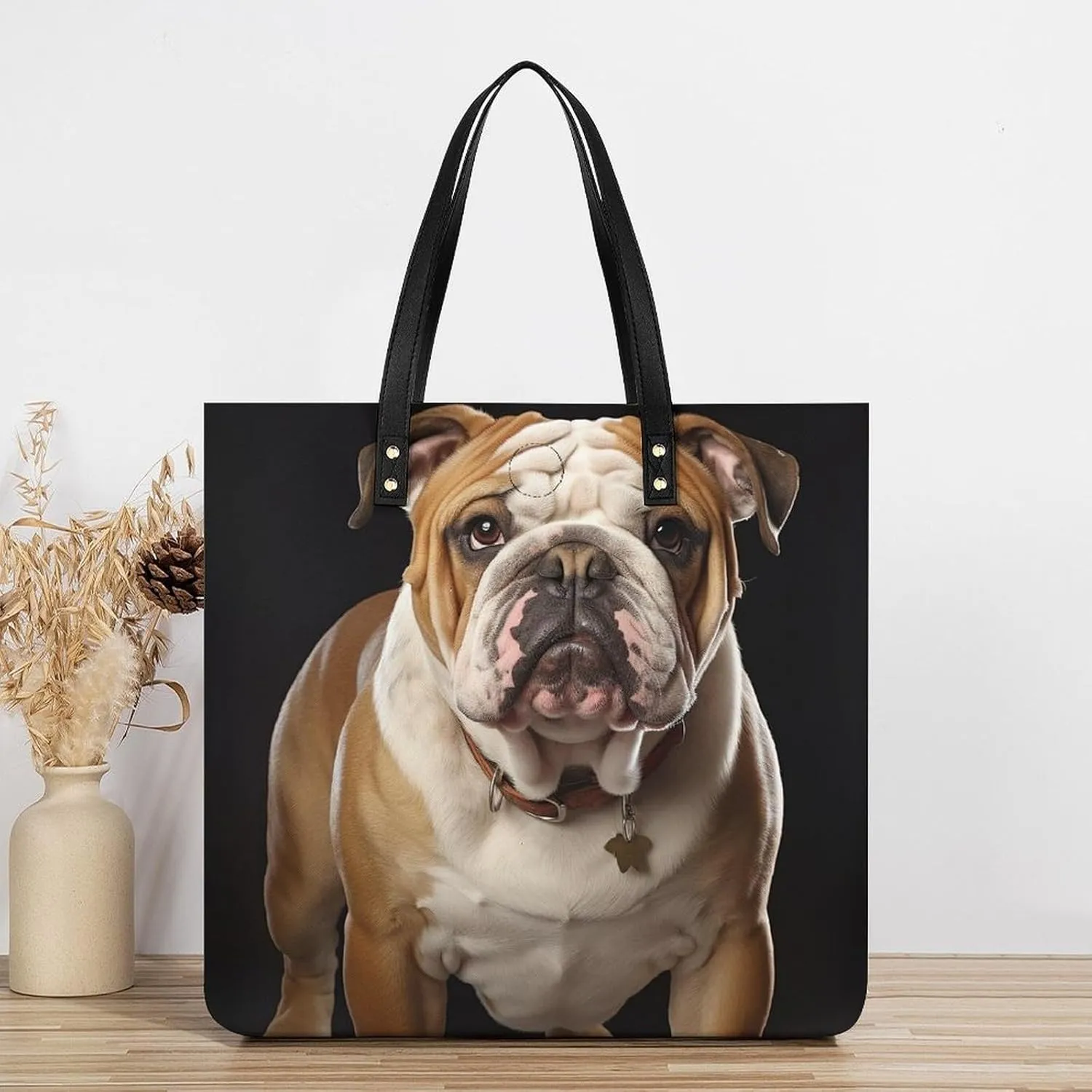 Leather Tote Bags for Women A Sleeping FoxHandbag Makeup Bag Casual Bag with Magnetic Buckle