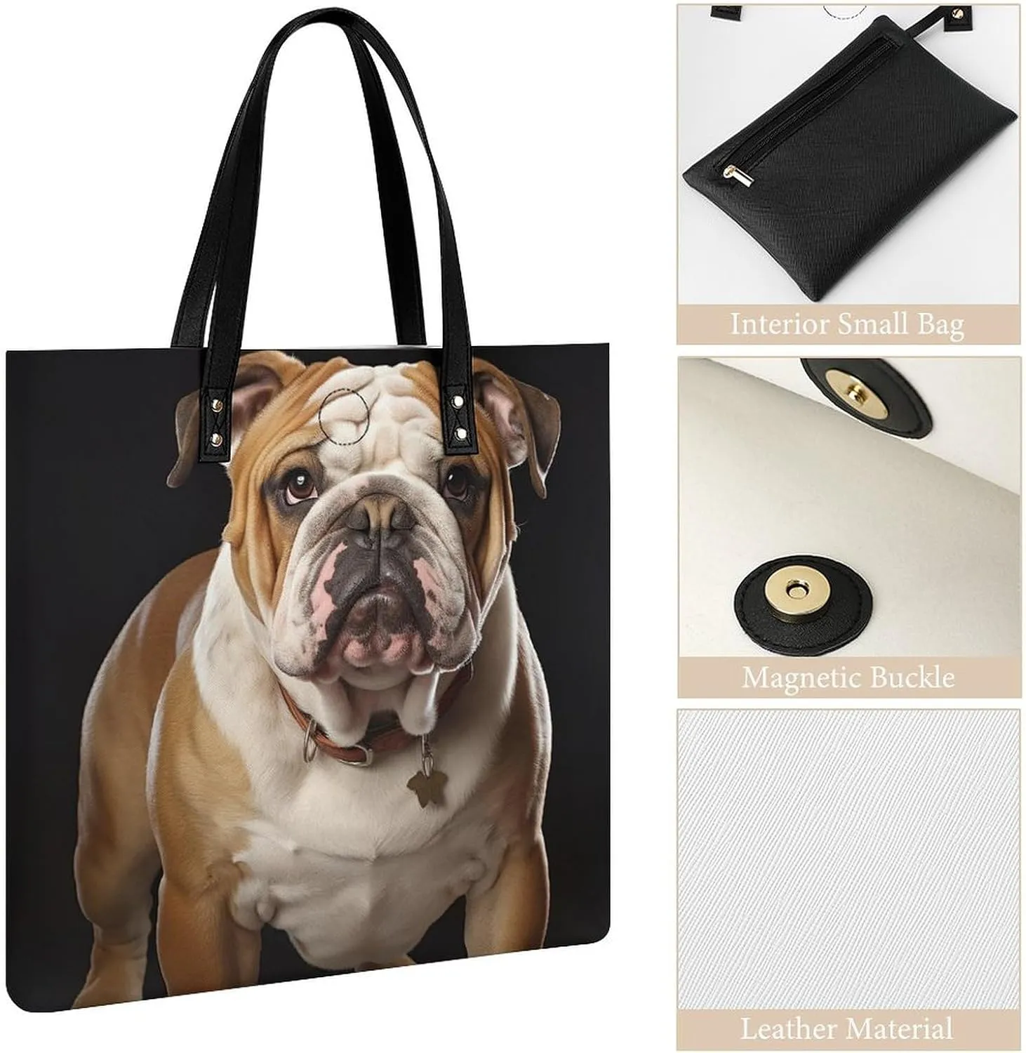 Leather Tote Bags for Women A Sleeping FoxHandbag Makeup Bag Casual Bag with Magnetic Buckle