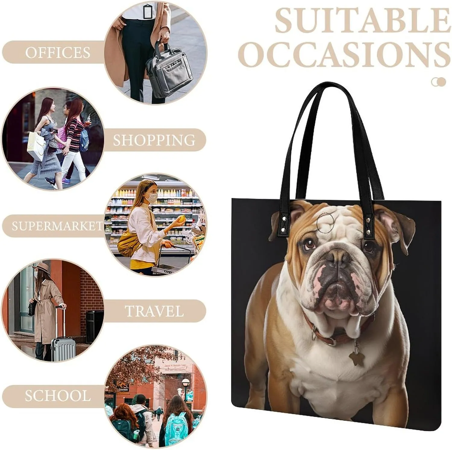 Leather Tote Bags for Women A Sleeping FoxHandbag Makeup Bag Casual Bag with Magnetic Buckle