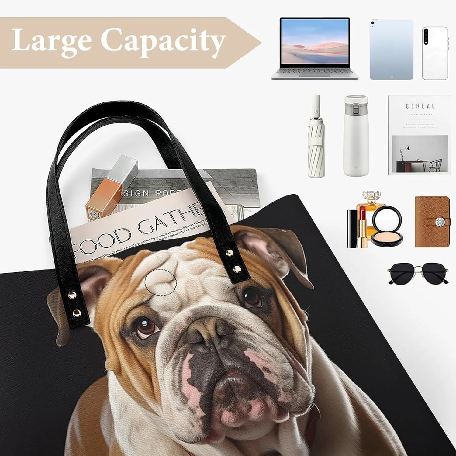 Leather Tote Bags for Women A Sleeping FoxHandbag Makeup Bag Casual Bag with Magnetic Buckle