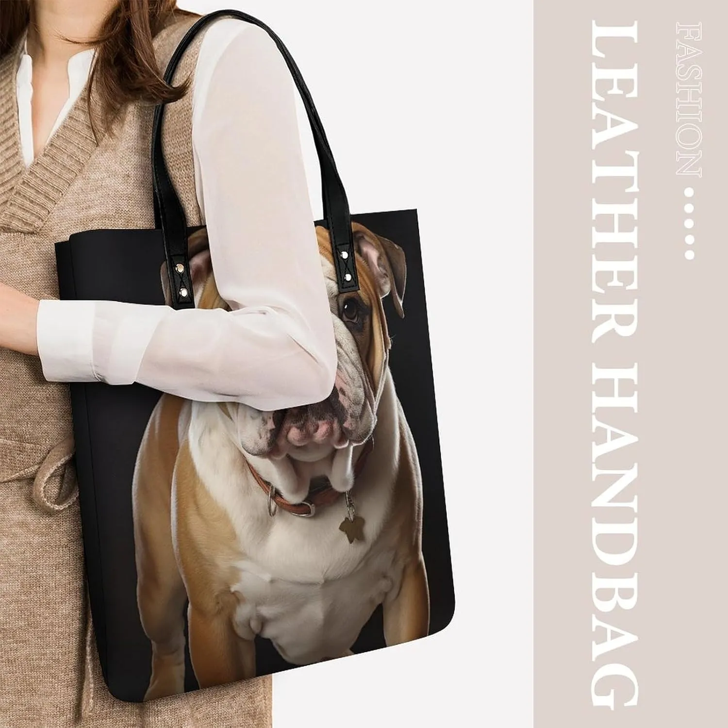 Leather Tote Bags for Women A Sleeping FoxHandbag Makeup Bag Casual Bag with Magnetic Buckle