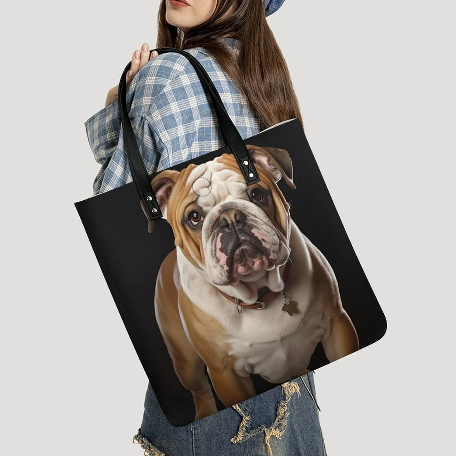 Leather Tote Bags for Women A Sleeping FoxHandbag Makeup Bag Casual Bag with Magnetic Buckle
