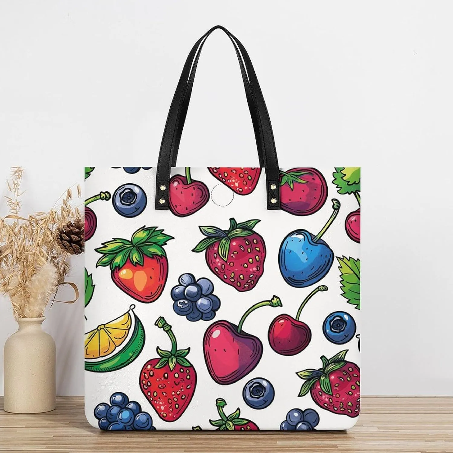 Leather Tote Bags for Women Lake And TreesHandbag Makeup Bag Casual Bag with Magnetic Buckle