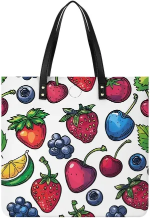 Leather Tote Bags for Women Lake And TreesHandbag Makeup Bag Casual Bag with Magnetic Buckle
