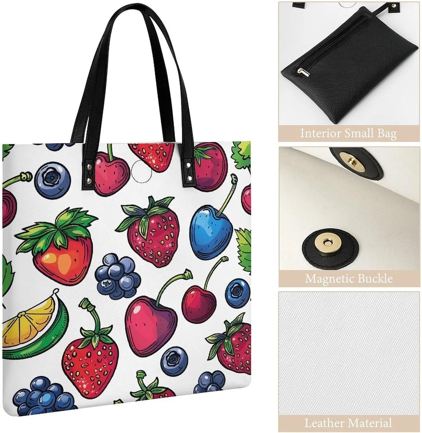 Leather Tote Bags for Women Lake And TreesHandbag Makeup Bag Casual Bag with Magnetic Buckle
