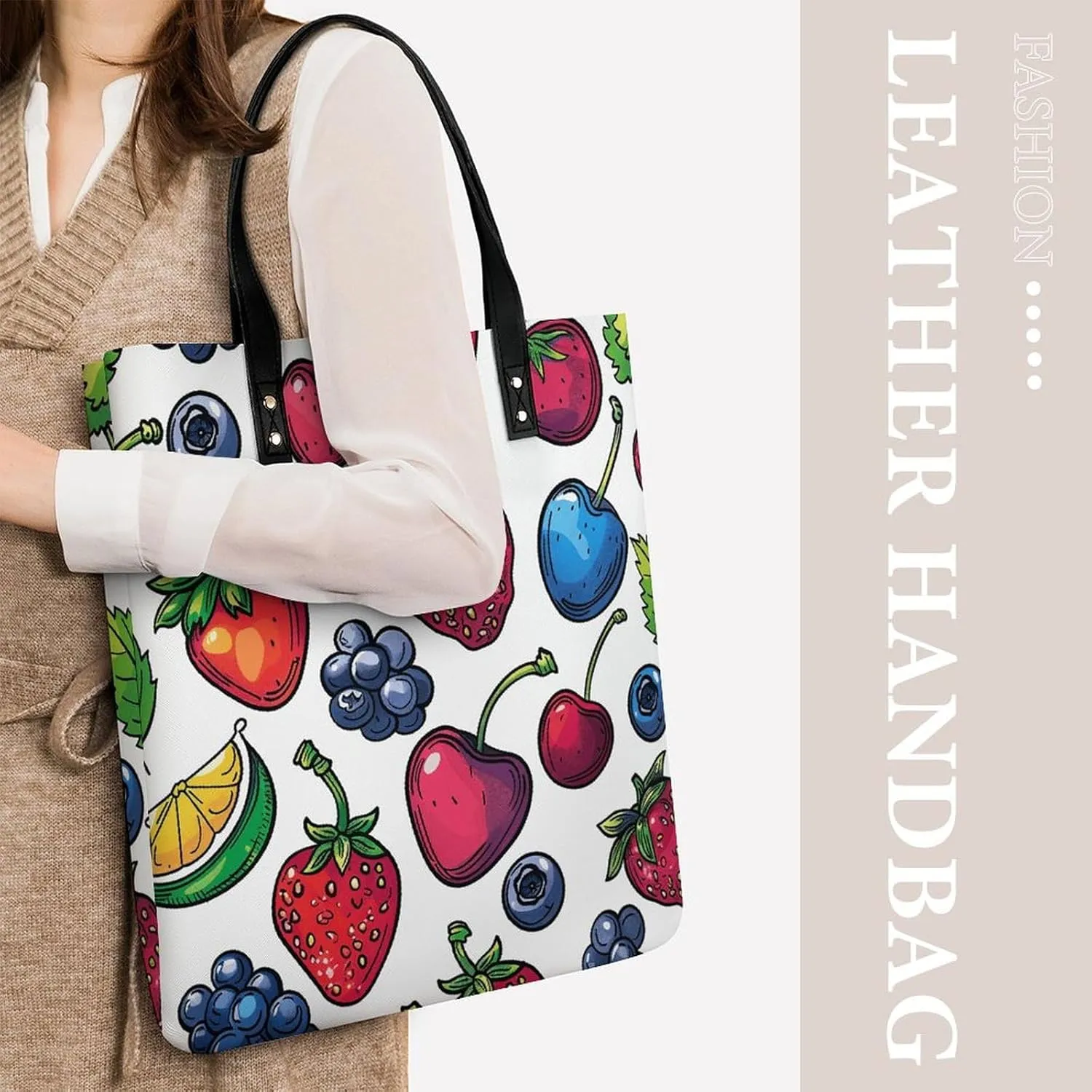 Leather Tote Bags for Women Lake And TreesHandbag Makeup Bag Casual Bag with Magnetic Buckle