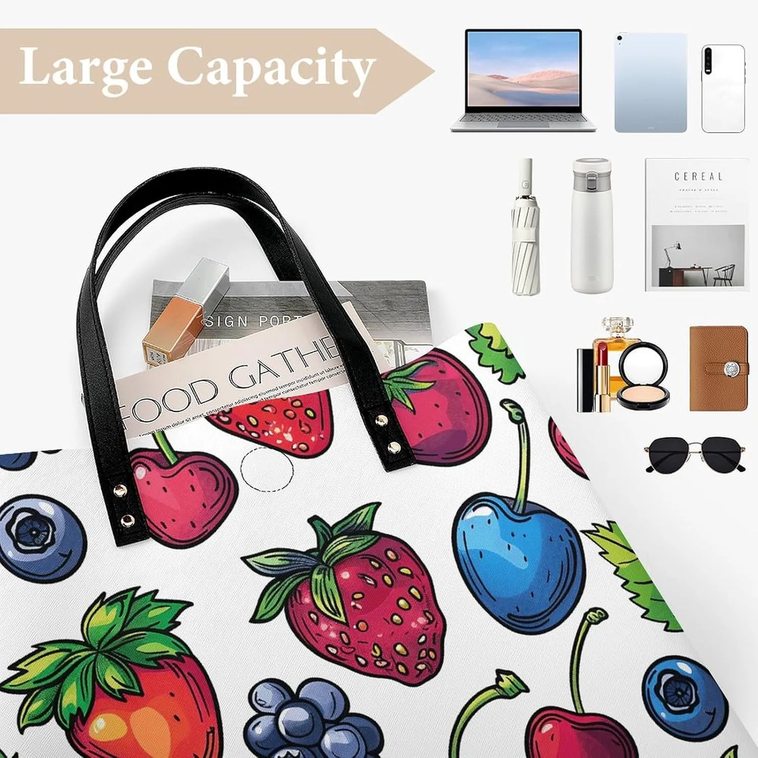Leather Tote Bags for Women Lake And TreesHandbag Makeup Bag Casual Bag with Magnetic Buckle