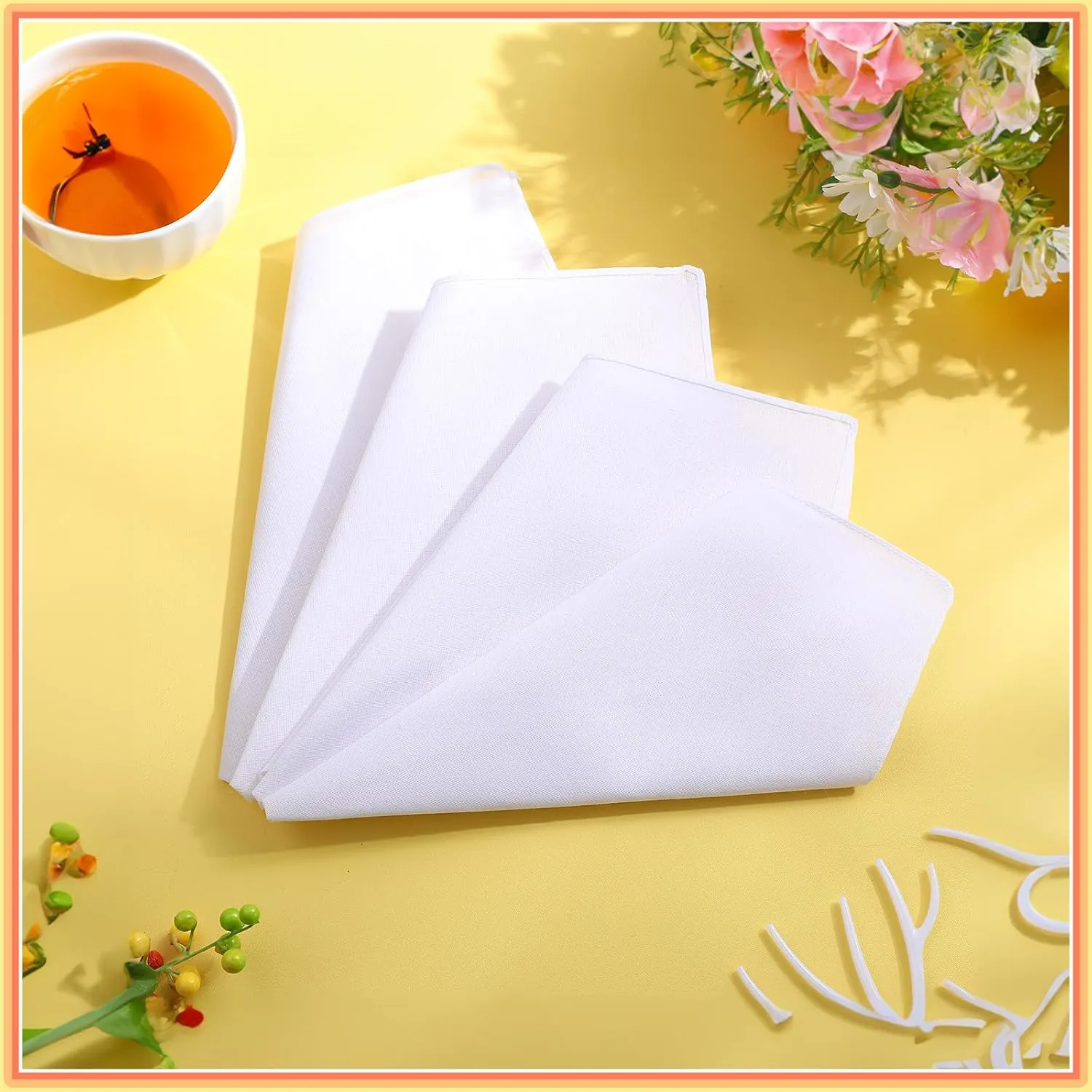 Leinuosen White Cotton Handkerchiefs for Men Classic Hankies Pocket Square Towel Small Size for Tie Dye Tea Parties