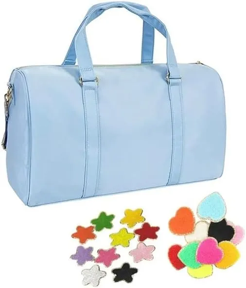 Leisure Nylon Outdoor Handbag Waterproof Fashion Travel Duffle Bag Women Small Travel Handbag-M(Light blue)