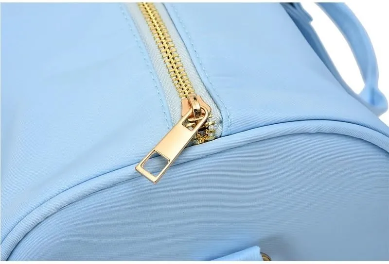 Leisure Nylon Outdoor Handbag Waterproof Fashion Travel Duffle Bag Women Small Travel Handbag-M(Light blue)