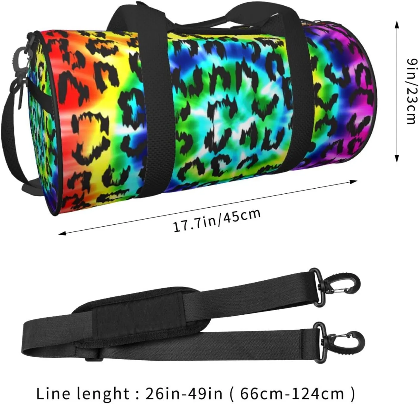 Leopard Rainbow Tie Dye Sports Gym Bag Travel Duffel Bag Shoes Compartment For Men Women Foldable Lightweight Yoga Gym Sports Bag
