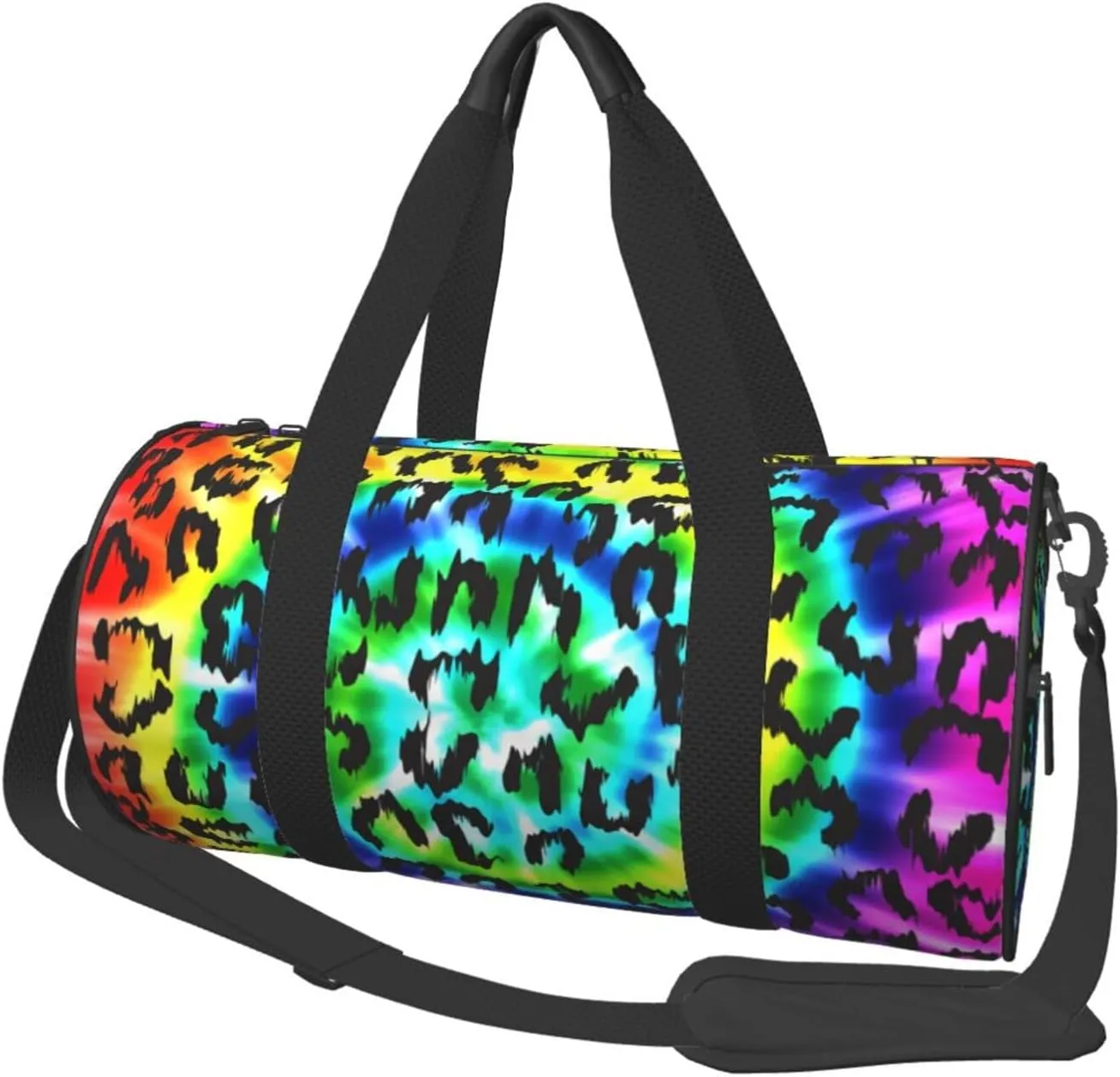 Leopard Rainbow Tie Dye Sports Gym Bag Travel Duffel Bag Shoes Compartment For Men Women Foldable Lightweight Yoga Gym Sports Bag