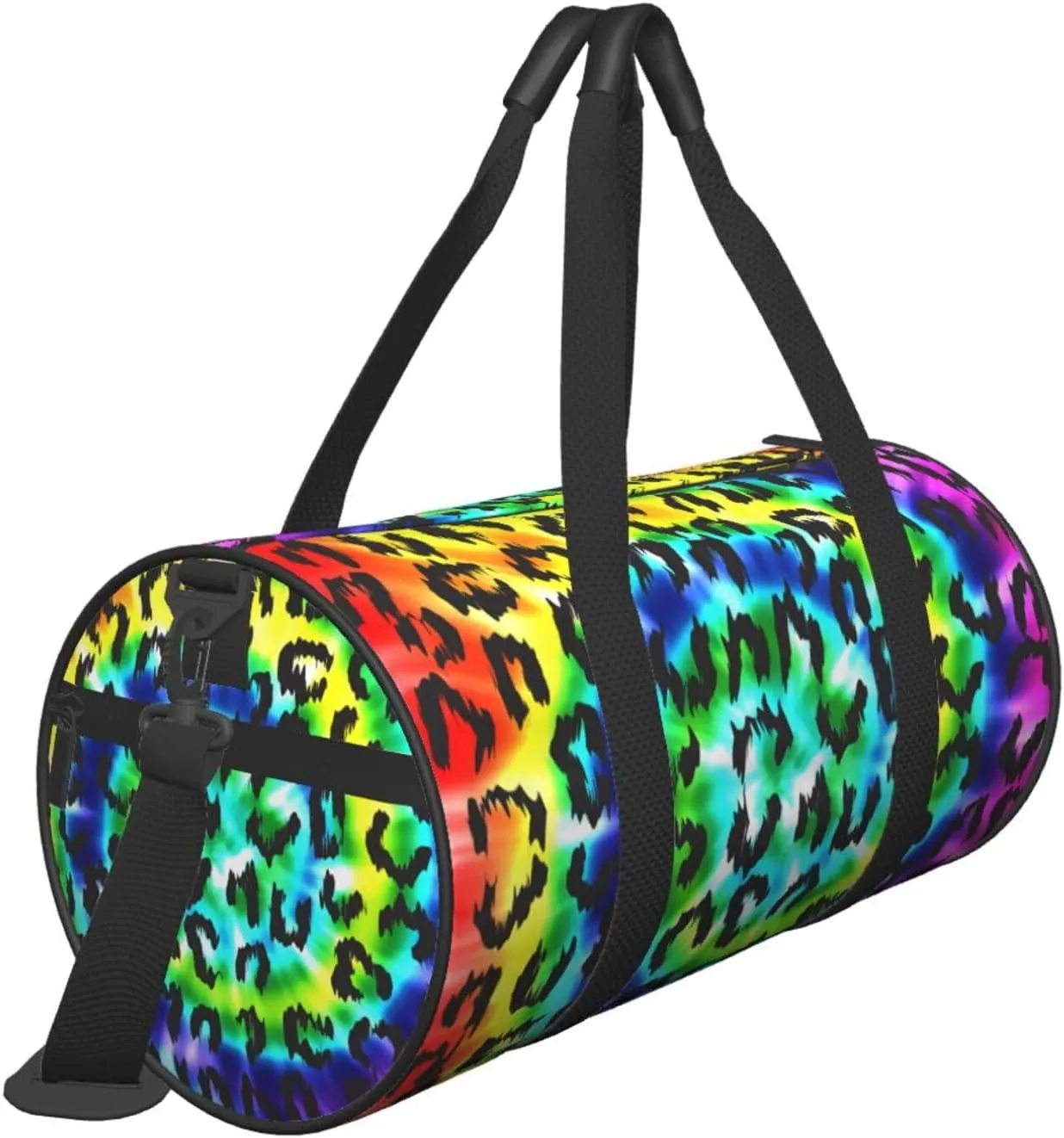 Leopard Rainbow Tie Dye Sports Gym Bag Travel Duffel Bag Shoes Compartment For Men Women Foldable Lightweight Yoga Gym Sports Bag
