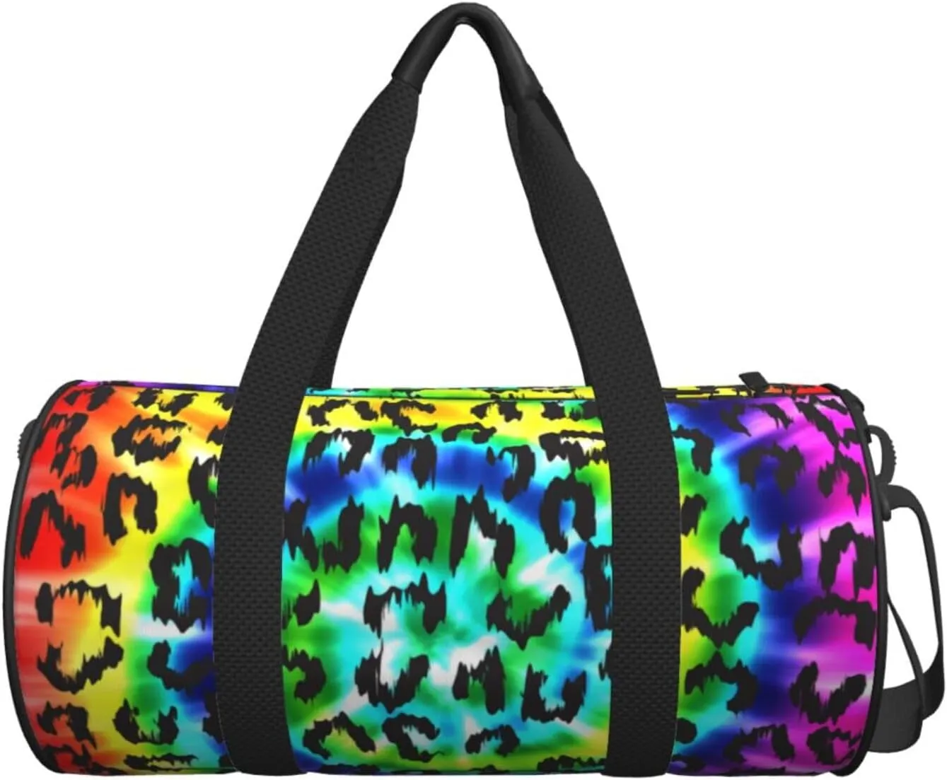 Leopard Rainbow Tie Dye Sports Gym Bag Travel Duffel Bag Shoes Compartment For Men Women Foldable Lightweight Yoga Gym Sports Bag